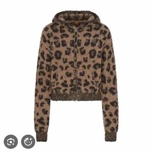 Skims cozy ear cheetah Print Fuzzy Hoodie